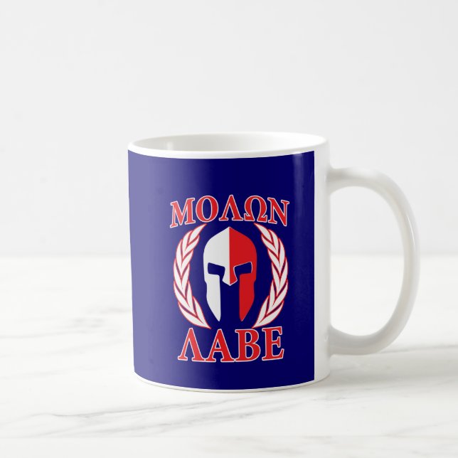 Caneca De Café Molon Labe Spartan Mask Laurels Marinho Azul (Direita)