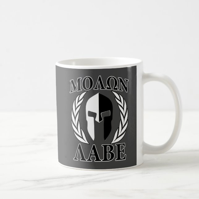 Caneca De Café Molon Labe Spartan Mask Laurels Monocromo (Direita)