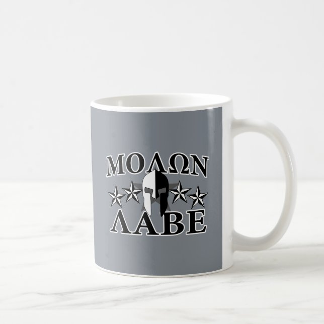 Caneca De Café Molon Labe Spartan Warrior Helmet 5 estrelas B&W (Direita)