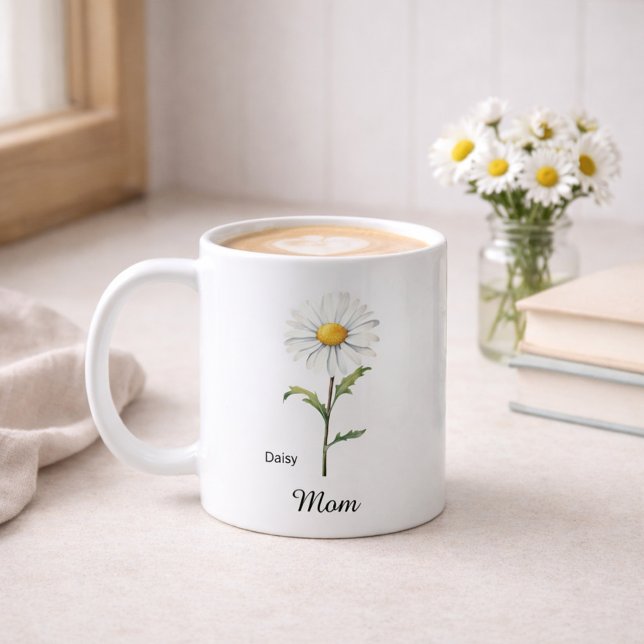 Caneca De Café Mom April Birth Flower Daisy (Criador carregado)