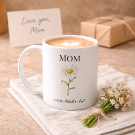 Caneca De Café Mom April Birth Flower with Kids Names