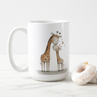 Caneca De Café Mom & Baby Giraffe Cute Illustration