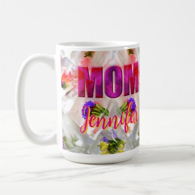 Caneca De Café 'Mom-Boss-Fire' – Diseño floral en cubos  (Esquerda)