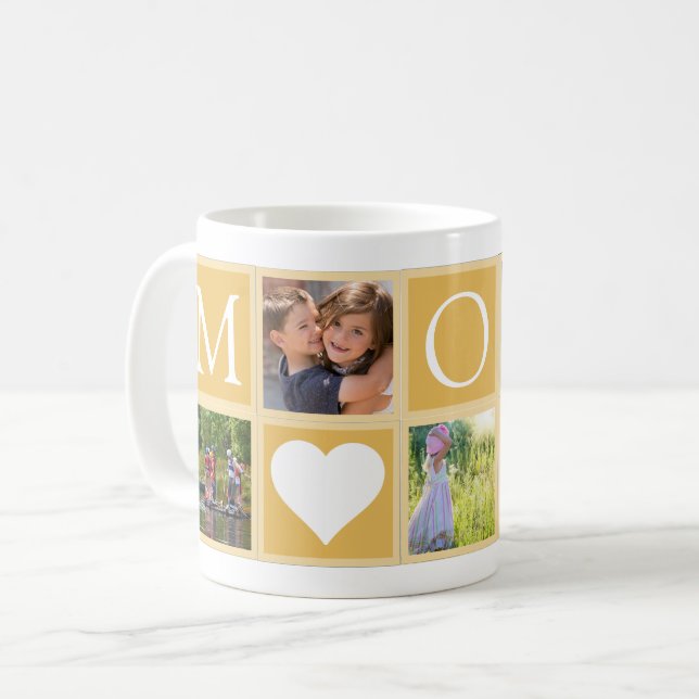 Caneca De Café Mom Custom 5 Photos Hearts Yellow (Frente Esquerda)