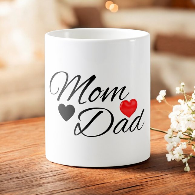 Caneca De Café Mom & Dad Hearts - Elegant Typography Family Love (Criador carregado)