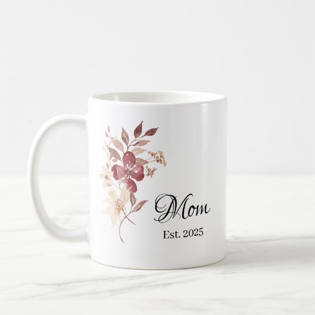 Caneca De Café Mom Est. Year – New Mom Milestone Gift (Esquerda)
