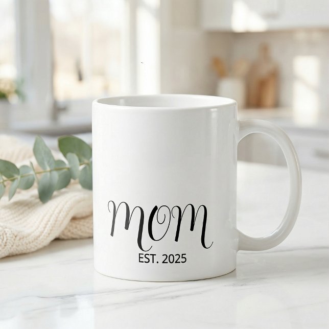 Caneca De Café Mom Established Black Script New Mom Gift  (Criador carregado)