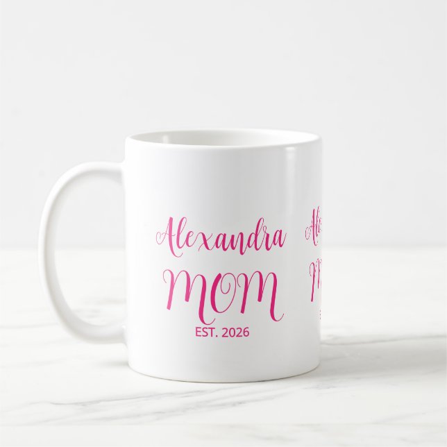 Caneca De Café Mom Established Pink Script Name  Two-Tone Coffee (Esquerda)