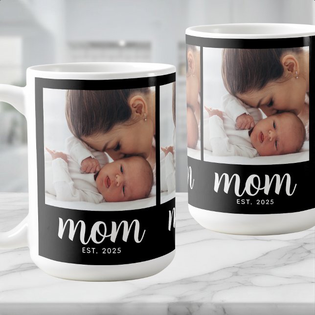 Caneca De Café Mom Established Script Black 3 Photo (Criador carregado)