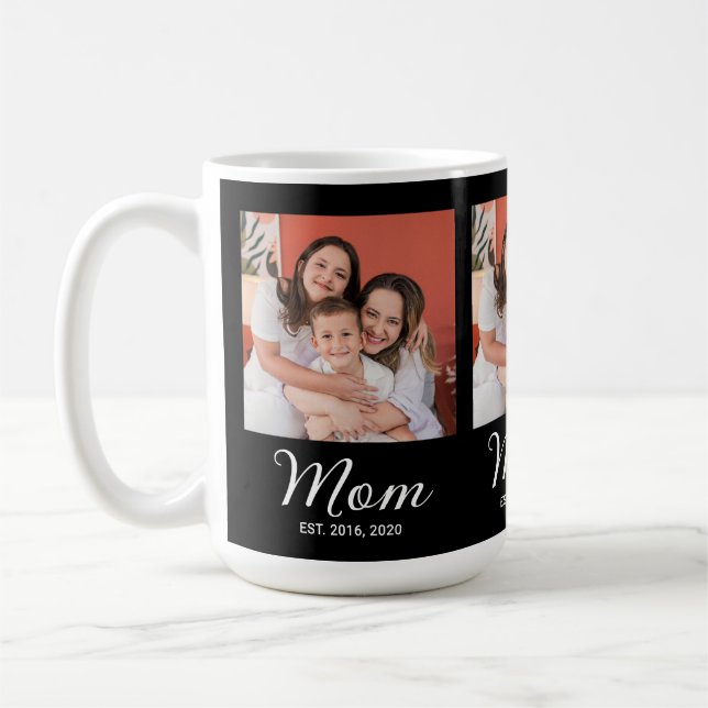 Caneca De Café Mom Established Script Black 3 Photo Coffee Mug (Esquerda)