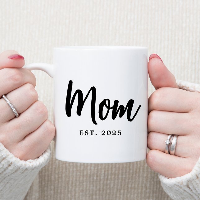 Caneca De Café Mom Established Year New Mother Gift (Mom Established Year Elegant Script Font New Mother Gift Coffee Mug)