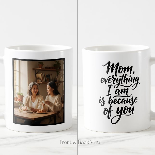 Caneca De Café Mom Everything I Am Brush Script Easy 1 Photo (Criador carregado)