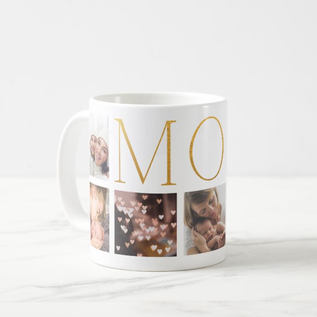 Caneca De Café MOM Gold Foil texto elegante moderno Multi 7 Foto (Frente Esquerda)