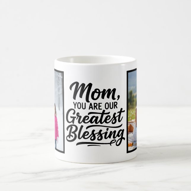 Caneca De Café Mom Greatest Blessing Brush Script Custom 2 Photo (Centro)