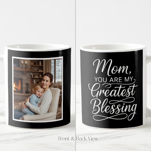 Caneca De Café Mom Greatest Blessing Heartfelt Easy 1 Photo Black (Criador carregado)