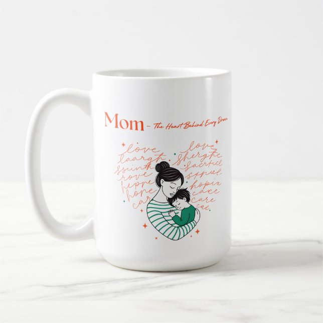 Caneca De Café Mom Heart Love Typography Motherhood Art (Esquerda)
