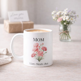 Caneca De Café Mom January Birth Flower with Kids Names