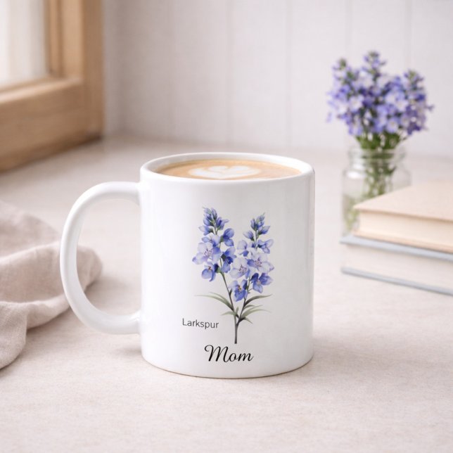 Caneca De Café Mom July Birth Flower Larkspur (Criador carregado)