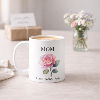 Caneca De Café Mom June Birth Flower with Kids Names