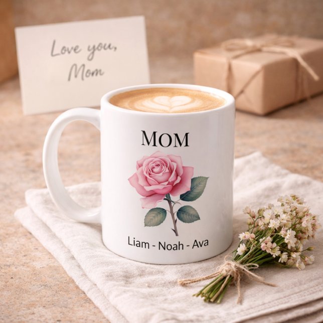 Caneca De Café Mom June Birth Flower with Kids Names (Criador carregado)