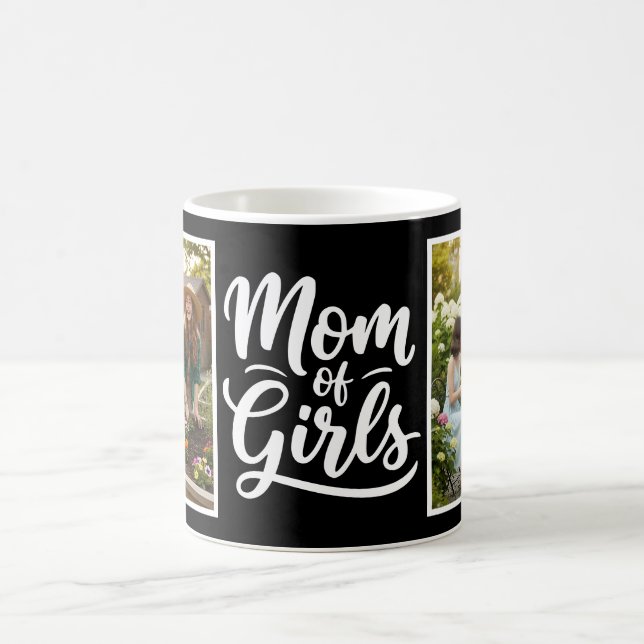 Caneca De Café Mom of Girls Brush Script 2 Photo Black and White (Centro)