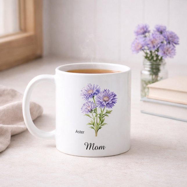 Caneca De Café Mom September Birth Flower Aster (Criador carregado)