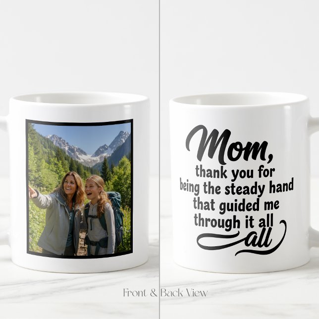 Caneca De Café Mom Steady Hand Guided Me Brush Script 1 Photo (Criador carregado)