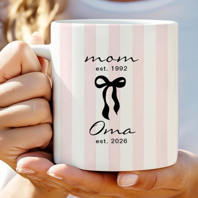 Caneca De Café Mom to Oma Mug Pink Bow Stripes (Criador carregado)