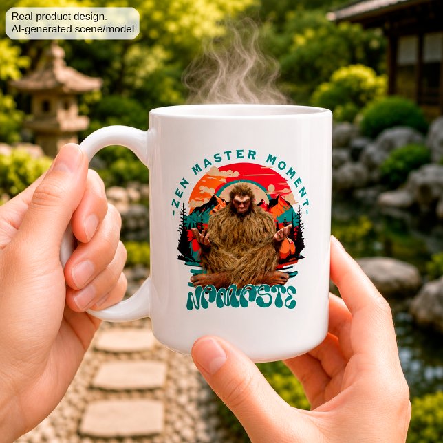 Caneca De Café Momento do Mestre Zen Bigfoot Arte Retro de Medita (Criador carregado)