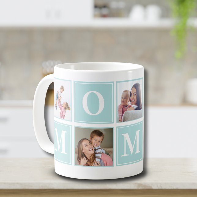 Caneca De Café Mommy Collage Script 5 Photos for Mom Green (Criador carregado)