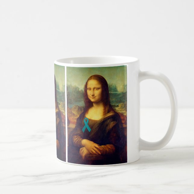 Caneca De Café Mona Lisa Com Fita Teal (Direita)