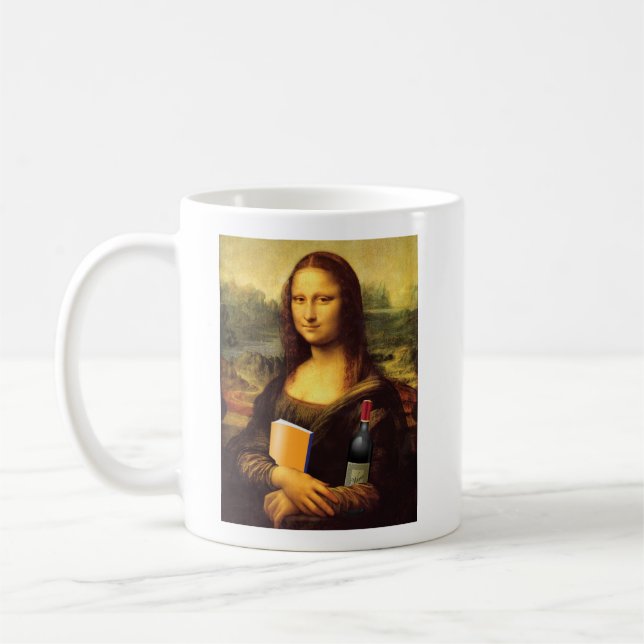 Caneca De Café Mona Lisa com Vinho e Humor de Livro (Esquerda)