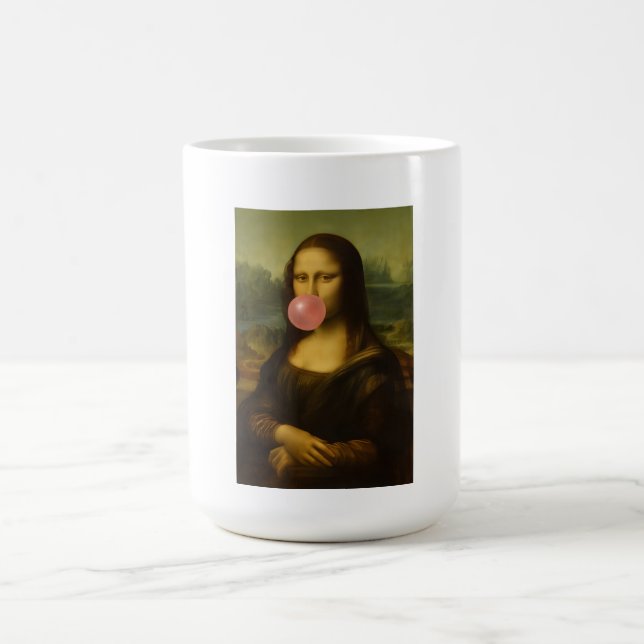 Caneca De Café Mona Lisa Piscando Goma-Bolha Rosa (Centro)