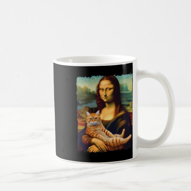 Caneca De Café Mona Lisa Segurando Gatinho de Pintura de Retratos (Direita)