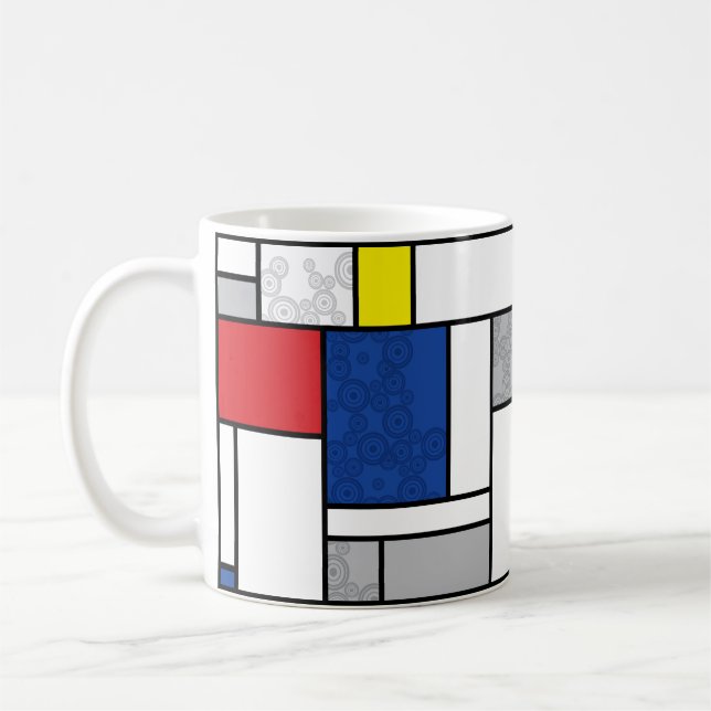 Caneca De Café Mondrian Retro Circles Minimalist De Stijl Mod Art (Esquerda)