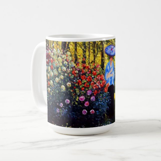 Caneca De Café Monet Woman com Parasol no Jardim (Frente Esquerda)