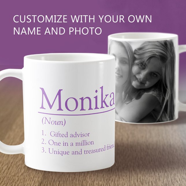 Caneca De Café Monika name definition custom photo purple (Criador carregado)