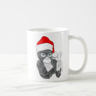 CANECA DE CAFÉ MONKEY COM PAPAI NOEL CHAPÉU E BANANA, ~ ALEGRE,