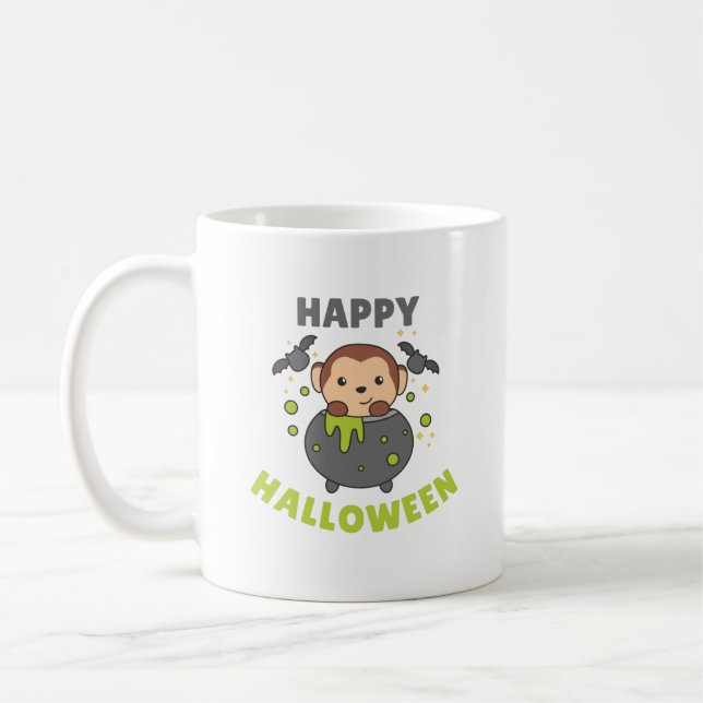 Caneca De Café Monkey Happy Halloween Cauldron Bat (Esquerda)