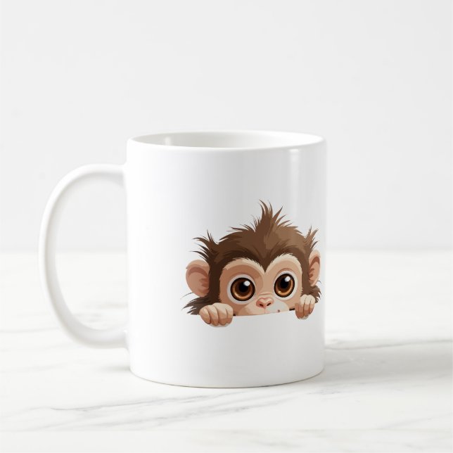 Caneca De Café Monkey Peeking Bonito Adorável Cartografia De Anim (Esquerda)