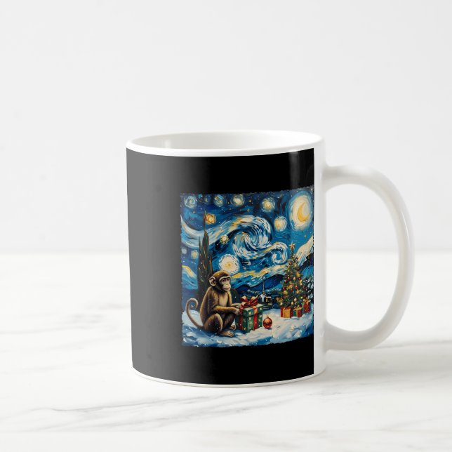 Caneca De Café Monkey Van Gogh Style Starry Night Winte (Direita)