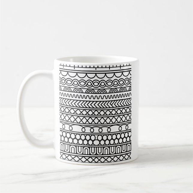 Caneca De Café Monochrome Boho Knit Sampler | Tribal Geometric (Esquerda)