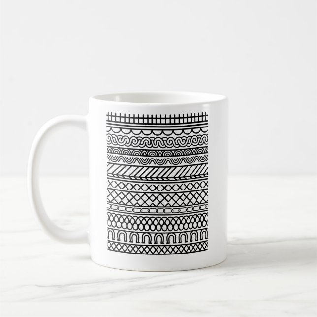 Caneca De Café Monochrome Boho Knit Sampler | Tribal Geometric Te (Esquerda)