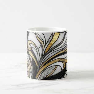 Caneca de Café Monocromática com Orquídea Abstrata