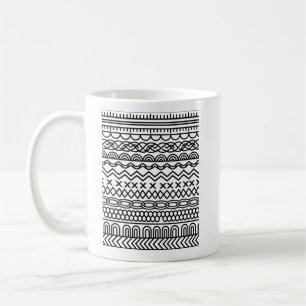 Caneca De Café Monocromático Boho Tecido de Malha Amostrado Geo