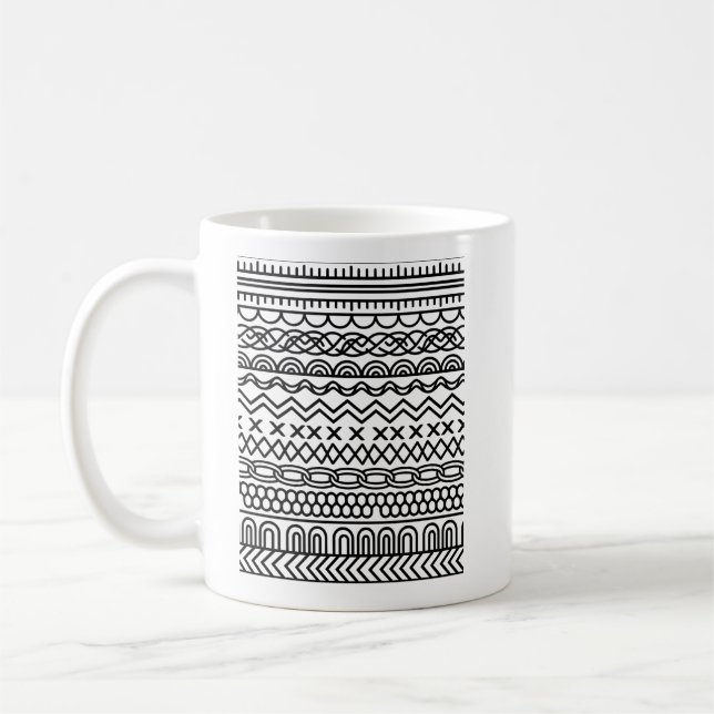Caneca De Café Monocromático Boho Tecido de Malha Amostrado | Geo (Esquerda)
