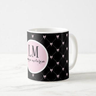 Caneca De Café Monogram Black & Pink Bow Script