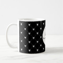 Caneca De Café Monogram Black & White Bow Script
