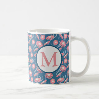 Caneca De Café Monogram Coffee Mug Pink Flowers Blue Mom's Women 
