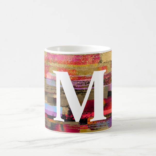 Caneca De Café Monogram Colorful Abstract Mug (Centro)